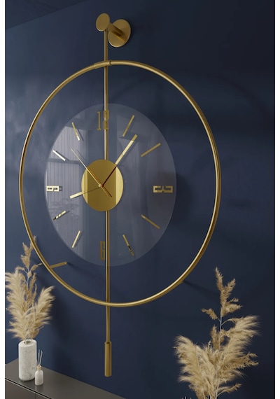MetaQuartz Aksesuar (Büyük Boy-50*75 cm)Gold Luxry Şefaf Cam , Orta Boy Metal Çember , Modern Dekoratif Gold