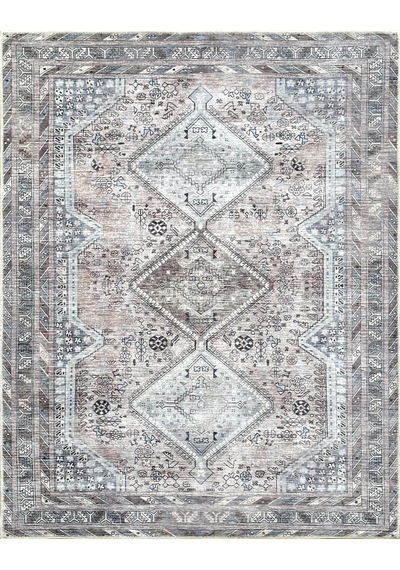 Eskitme Geometrik Madalyon Desenli Vizon Etnik Halı - Ar863bm