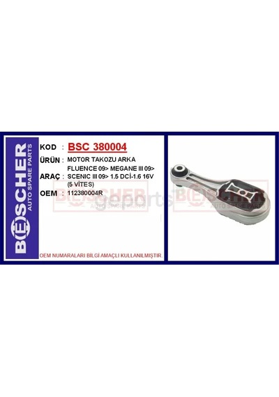 Motor Takozu Arka Fluence 2009 Megane 3 2009 Scenic 3 2009 1.5 Dci-1.6 16v 5 Vites