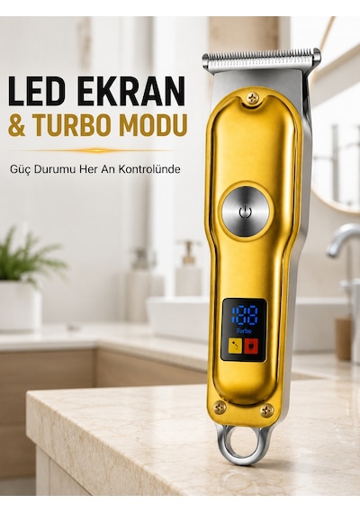 Erkek Saç Sakal Tıraş Makinesi Led Ekranlı Turbo Modlu T Bıçaklı Ense Favori Şekillendirme Makinesi - Lisinya Şarjlı