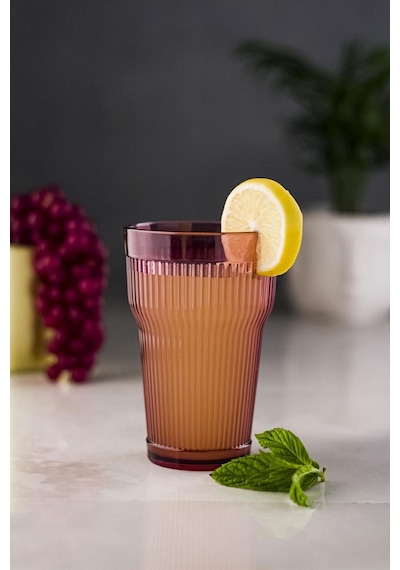 Akrilik Mürdüm 6'lı Uzun Bardak & Su Meşrubat Bardağı 400 Ml Cam Değildir Mürdüm