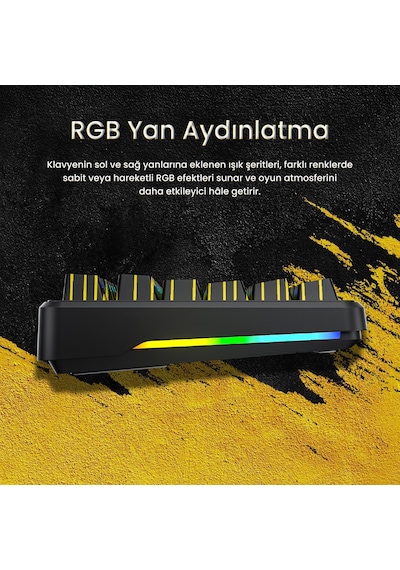 Aula F87 Pro Mekanik Rgb Tkl Matcha Latte Switch Kablosuz Makrolu Hot Swap Klavye Sarı