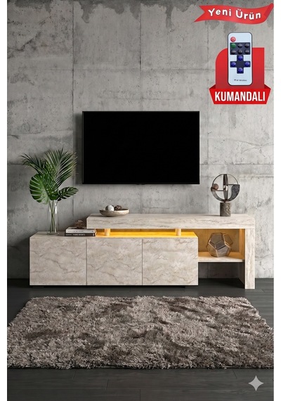 Luma Led Işıklı Tv Ünitesi 160 Cm - Modern Tv Sehpası Krem