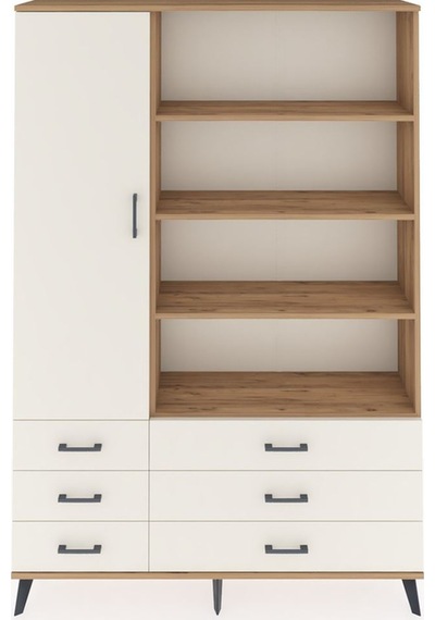 Arges Dolap 8 Raflı 6 Çekmeceli Tek Kapaklı 132x30x195 Çam-a... Çam