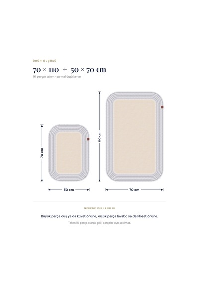 Banyo Paspası Takımı 70x110+50x70 Cm Düz Ekru & Gümüş Gri Ekru - Gümüş Gri
