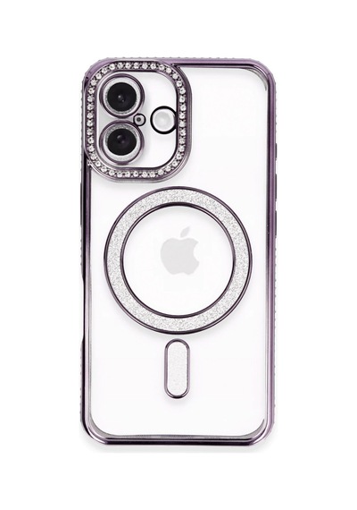 Apple iPhone Uyumlu  16 Kılıf Joke Simli Magneticsafe Kılıf - Derin Mor