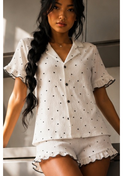 Kadın Cool Elastanlı Beyaz Pijama Takımı Yazlık