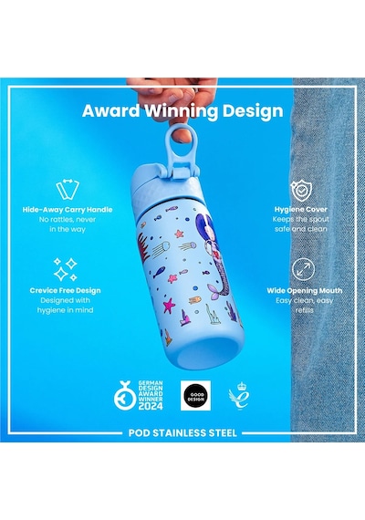Ion8 - Paslanmaz Çelik Çocuk Suluk - Deniz Kızları - 400 Ml - Sızdırmaz Çok Renkli