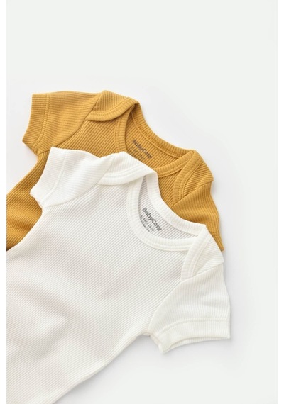 Rebebe Babycosy Modal 2 Li Kısa Kollu Bebek Badi - Bebek Body - Csym1120 (544631448) Hardal - Ekru
