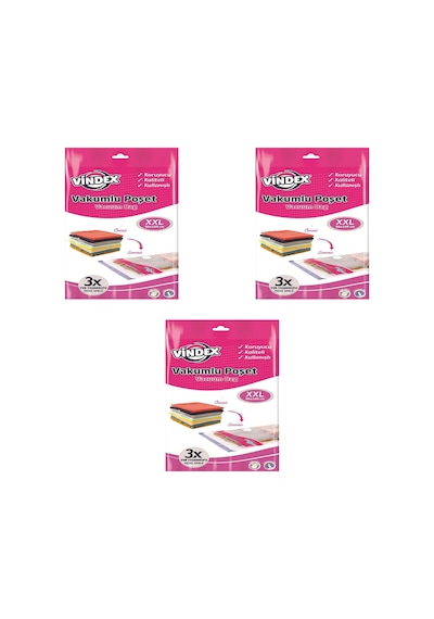 Vindex Vakumlu Giyisi Yastık Yorgan Saklama Torbası Poşeti Hurç - Xx Large - 80x100 Cm. - 3 Paket 140l