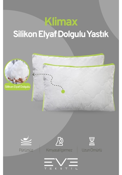 4 Adet Yeşil Serisi Kılıflı Fermuarlı Klimali Antialerjik Silikon Nano Elyaf Yastık 50x70cm Beyaz