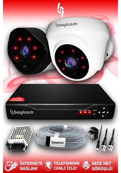 Bayicam 2 Kameralı Uzay 1 İç Kamera Set HDD'siz Full HD Gece Görüşlü Güvenlik Kamerası Sistemi