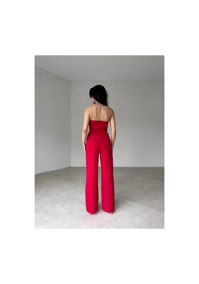 Munora Butik Kalp Yaka Straplez Kırmızı Tulum Kırmızı Kırmızı