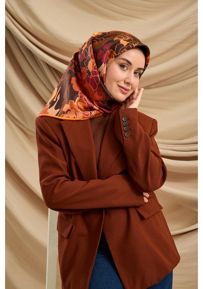 Silk Home Twill İpek Eşarp 11483-20 Acı Kahve, Kiremit, Pudra, Vişne