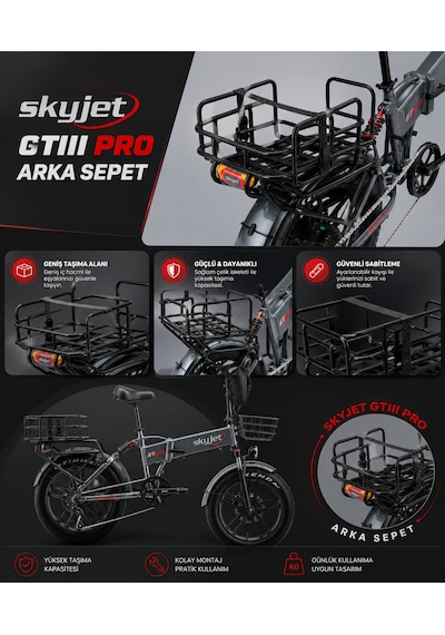 Skyjet Gtııı Pro 1000w Elektrikli Bisiklet Arka Çanta Demiri Ve Lastik Set Siyah