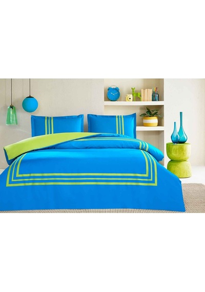 Özdilek Neon Frame Çift Kişilik Lastikli Çarşaf Nevresim Takımı Mavi