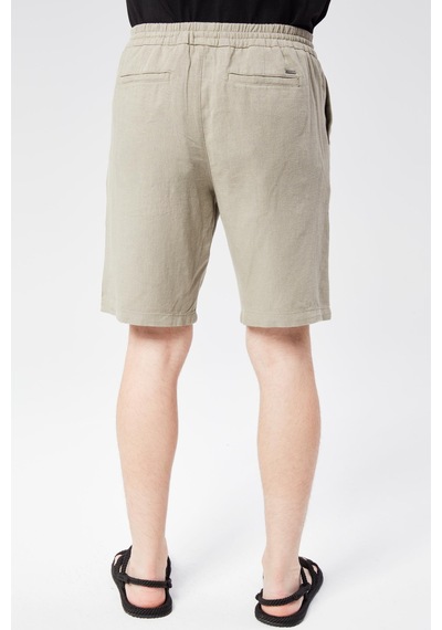 Braccas Erkek Beli Lastikli Bağcıklı Keten Karışımlı Slim Fit Jogger Şort Yeşil Yeşil