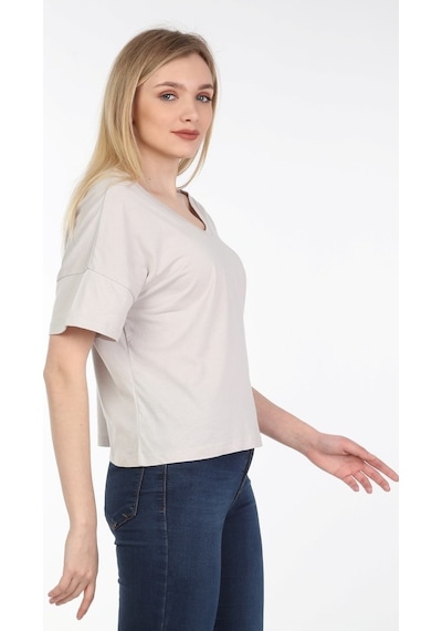 Neslice Kadın Oversize Çift Taraf V Yaka T-Shirt