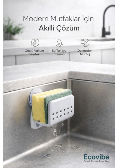 Vantuzlu Bulaşık Süngerliği Süngerlik Sünger Tutucu