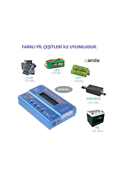 Candagrup Imax B6 80W Adaptörlü Rc Lityum Pil Şarj Cihazı 18650 Pil Şarj