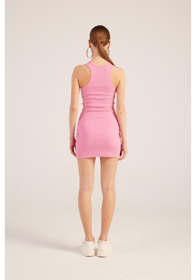 Holly Lolly Halter Yakalı Fitilli Mini Carlin Elbise Pembe