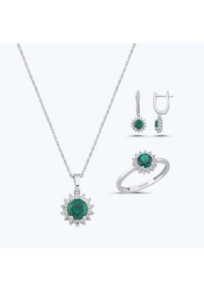 Altınbaş Yeşil Taşlı Altın Üçlü Set Autk0036-b-24627-y-set
