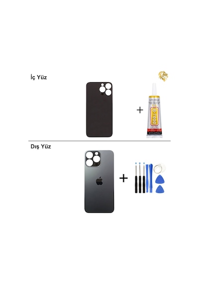 İphone Uyumlu13 Pro Max Grafit Arka Kapak Arka Cam Batarya Kapağı Lazer Kesim Kapak Pil Kapağı + B-7000 Yapıştırıcı + Tamir Seti Standart