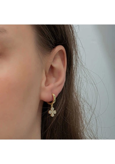 Gümüş Gold Sallantılı Yonca Kadın Küpe Çok Renkli