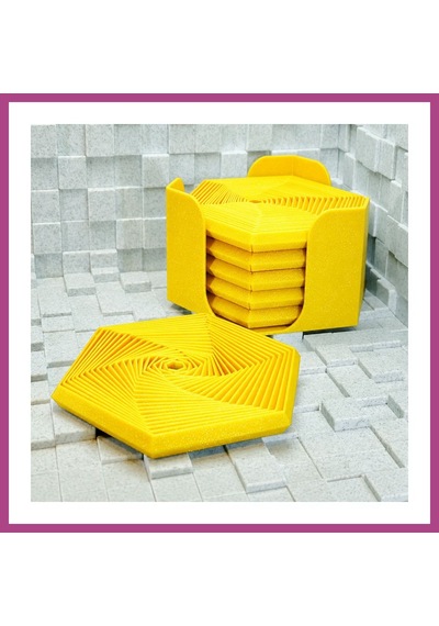 Gees Global 3d Baskı Super Fidget Coaster Seti - Altıgen Desenli Bardak Altlığı Ve Tutucu-sarı Gbzs