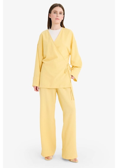 Defacto Relax Fit 2li Takım Gofre Dokulu Uzun Kollu Kimono Pantolon F4095ax25smyl272 Sarı