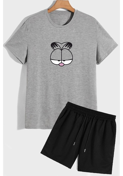 Uyguntarz Garfield Şort T-shirt Eşofman Takımı Gri