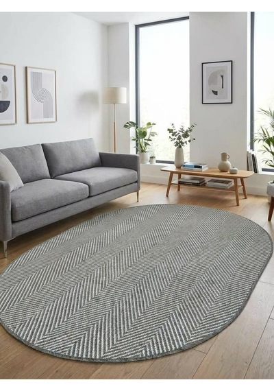 Oval Sisal Halı 1002 Antrasit Balık Sırtı Desen Kaymaz Taban Modern Salon Oturma Odası Halısı