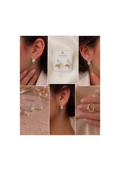 Xuping 14k Gold Rengi Kuyumcu İsçiligi Modern Tasarim Tas Detay Kararmaz Kadin Halka Küpe Siyah - 926433105 Siyah