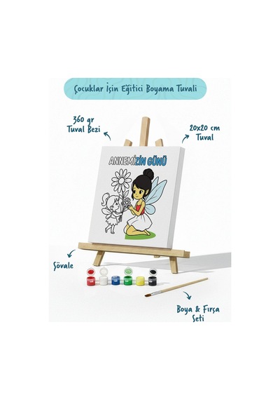Annemizin Günü Temalı Boyama Tuvali Şövaleli Boya Ve Fırça Seti 20x20 Cm