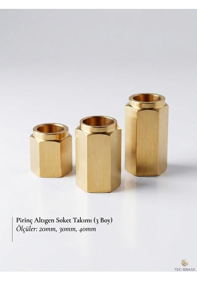 Atölye Asya 6 Köşe Som Pirinç Mumluk 20/30/40 Mm 24 Mm Genişlik Dekoratif Mumluk Gold