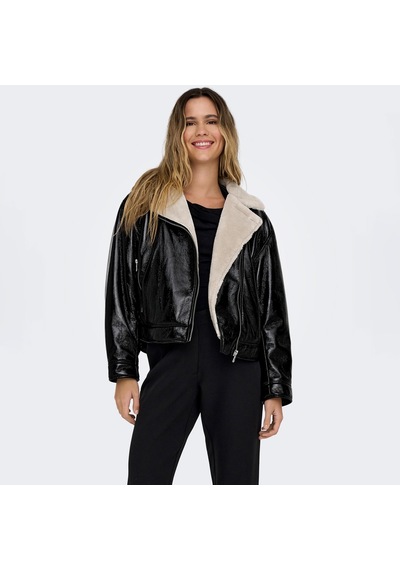 Only Bayan Deri Görünümlü Biker Ceket Mont 15298636 Siyah