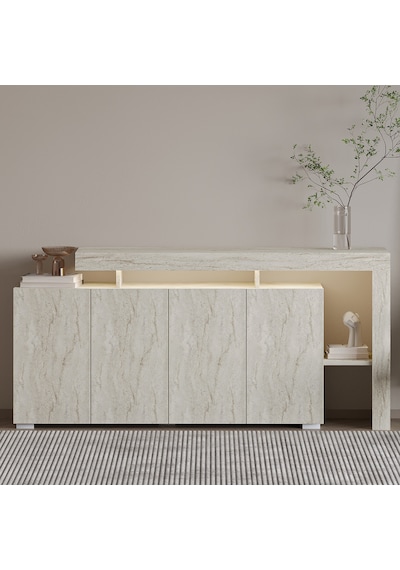İnarch Dizayn Beliz Led Işıklı Modern Konsol 170 Cm, 4 Kapaklı Ve İç Raflı Depolama, Tasarım Traverten İnarch Dizayn Beliz Led Işıklı Modern Konsol 170 Cm, 4 Kapaklı Ve İç Raflı Depolama, Tasarım Traverten