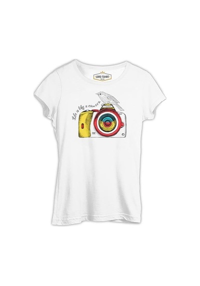 Fotoğraf- Kamera Kuş Beyaz Kadın Tshirt 001
