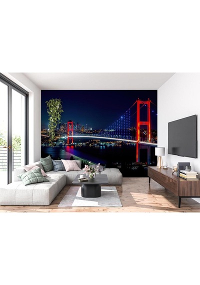 Gece İstanbul Boğazı Poster Duvar Kağıdı Renkli