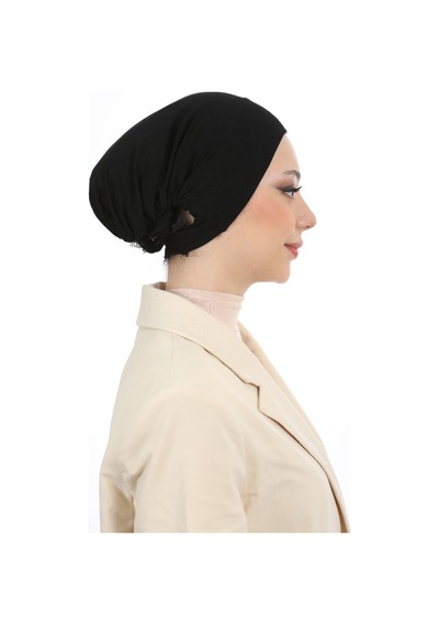 Melodi Scarf Kadın Tesettür Geniş Hacimli Pratik Ense Ve Çene Altından Geçmeli Kaymayan Çeneli Bone Koyu Gri Koyu Gri