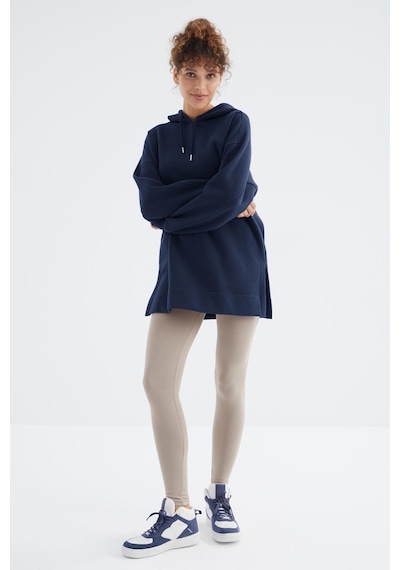 Tommy Life İndigo Reglan Kol Basic Kapüşonlu Oversize Sweatshirt Tunik - 97242 İndigo