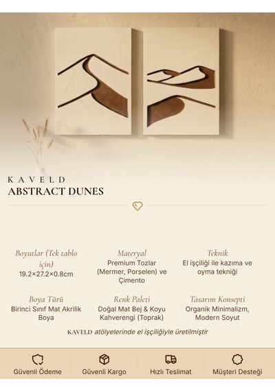 Abstract Dunes 2'li Duvar Sanatı Seti - Modern Soyut Kum Tepesi Motifli Kazıma Tablo, Organik Minimalist Tablo