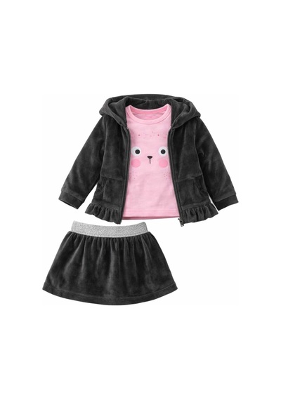 Kız Bebek 3 Parça Etekli Takım Siyah&Pembe