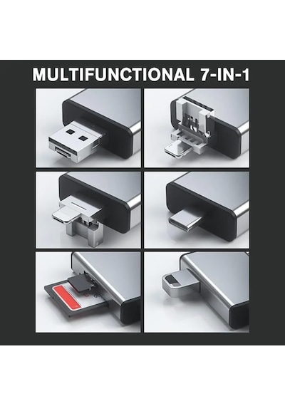 Çok İşlevli 7in1 Otg Usb Kart Okuyucu Usb Type-c Usb C Adaptörü Tf Sd Sim Kart Pin Saklama Kutusu İçin Laptop Aksesuarları Zr592