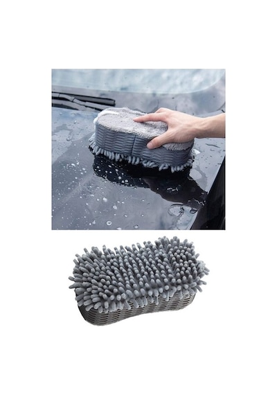 Çift Taraflı Mikrofiber Şönil Tüylü Araba Oto Yıkama Kurulama Temizlik Süngeri 23x12x6cm Gri Oto Aksesuarcım