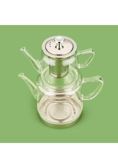 Gramor Çelik İndüksiyon Tabanlı Cam Çaydanlık - Şeffaf - 1,8 Lt + 600 Ml Çok Renkli