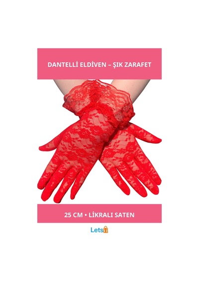 Letsii Kırmızı Dantel İşlemeli Yetişkin Eldiven Rahat Ve Şık Çok Renkli