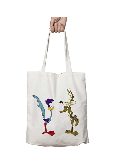 Art Hediye Road Runner Ve Coyote İki Taraf Kalıcı Yıkanabilir Okul Plaj Omuz Bez Çanta Çok Renkli