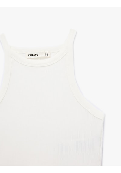 Koton Pamuklu Ribanalı Slim Fit Kolsuz Halter Yaka Crop Top Beyaz 6sak10424ek