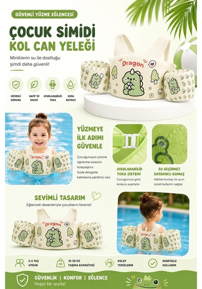 Çocuk Kolluklu Yüzme Yardımcısı Ve Gövde Destekli Simit, Ayarlanabilir Tokalı, 2-6 Yaş, 15-30 Kg Dra